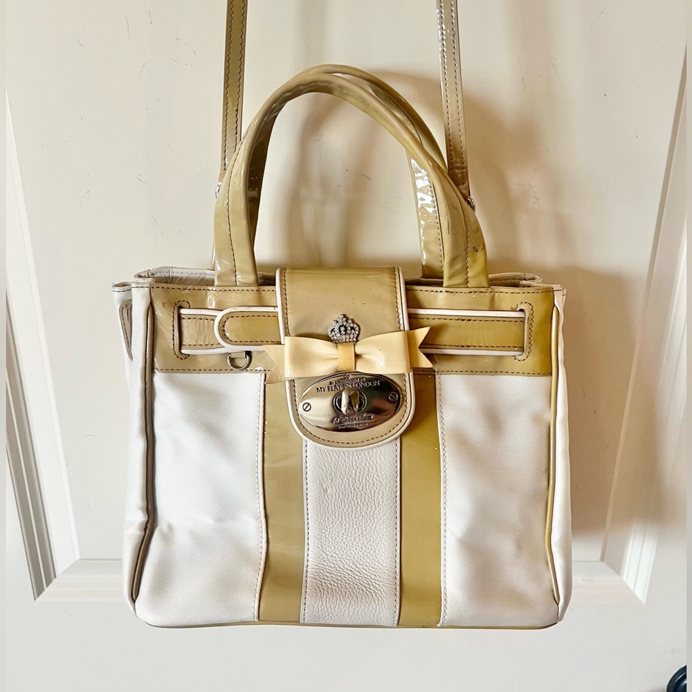 NWT My Flat In London Ashby Cream Tan Satchel Crossbody Tote Bag